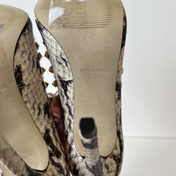 Steve Madden Proto Python Studded Leather Heels Pumps Pointed Toe Cream Size 5.5 - Picture 12 of 13